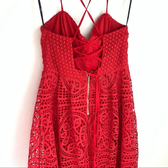 Lulus | Real Life Dream Berry Red Lace Midi Dress - Picture 7 of 12